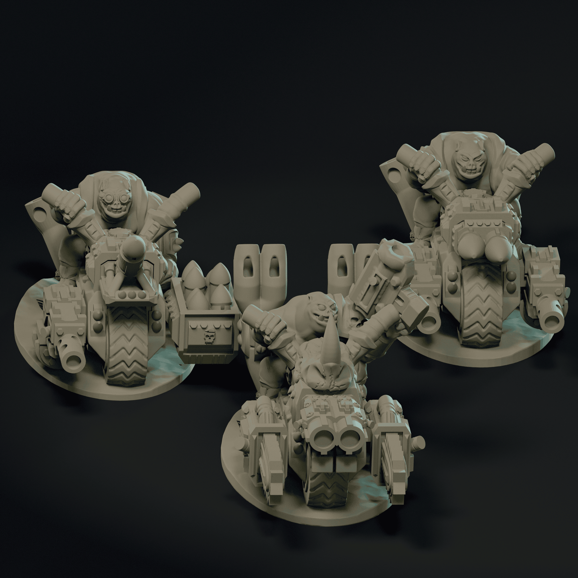 Null Brutes: Wartrike Boss & Biker Squad Bundle – Support-Free FDM STL